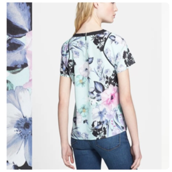 Nordstroms 1 State Floral Satin Puffy Sleeve Top Small - Picture 2 of 10